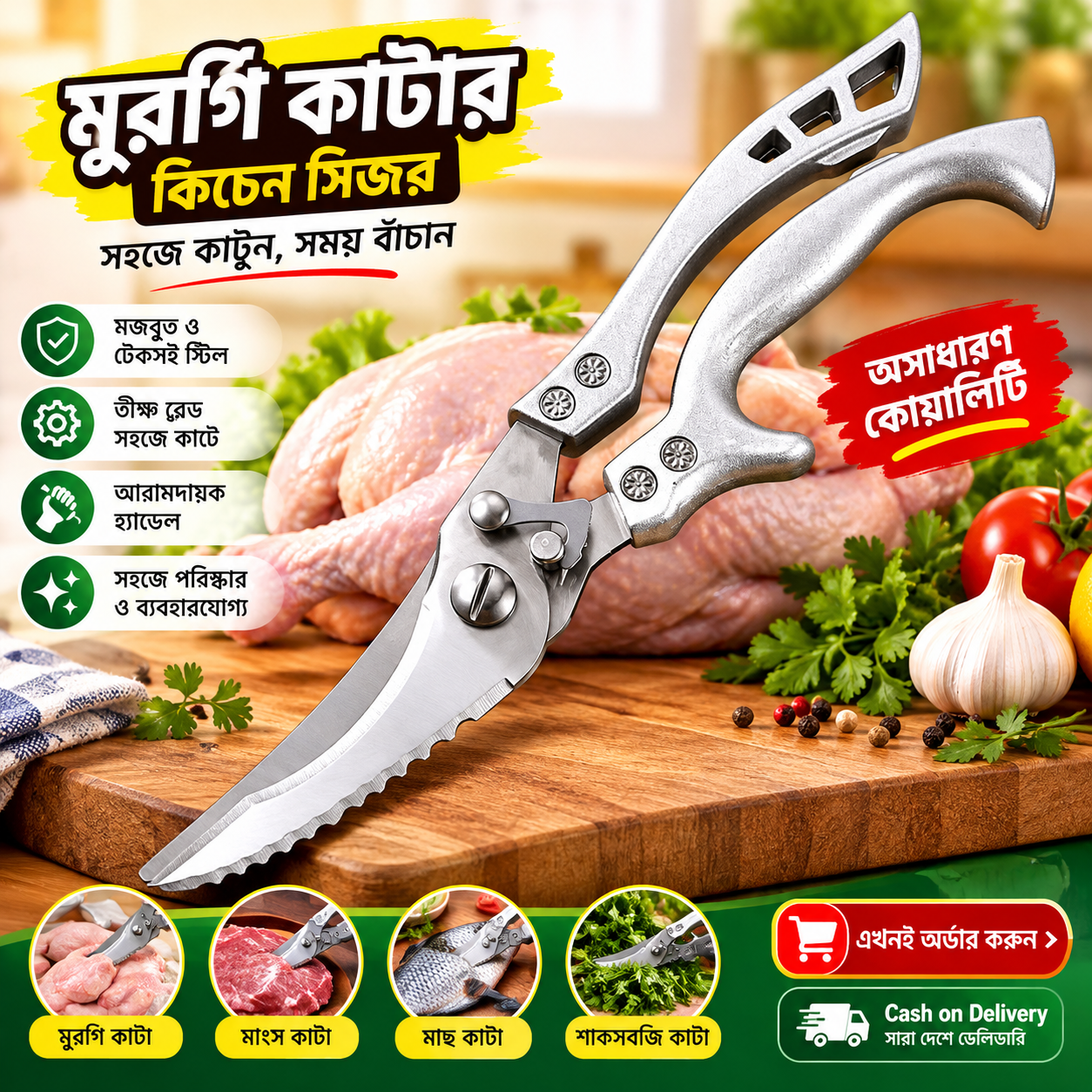 Powerful Chicken Bone Scissors Stainless Steel Portable Chicken Duck Fish Cutter For Kitchen Accessories